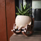 Decorative Plant Pot | Smiley Face & Resin | Compact Tabletop