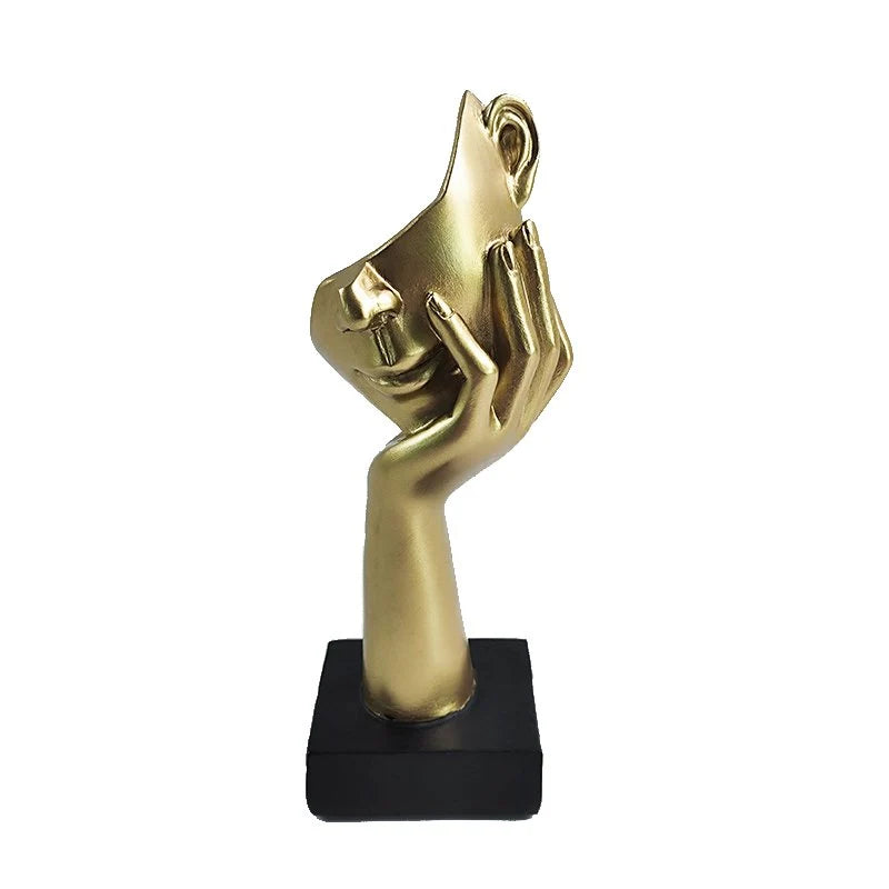 Decorative Sculpture | Gold Resin Finish & Modern Art Form | Compact Desk Accent