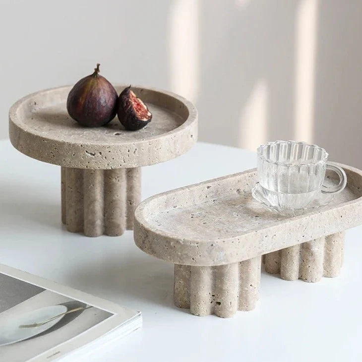 Decorative Stand | Hand-Polished Faux Travertine | Display & Serving