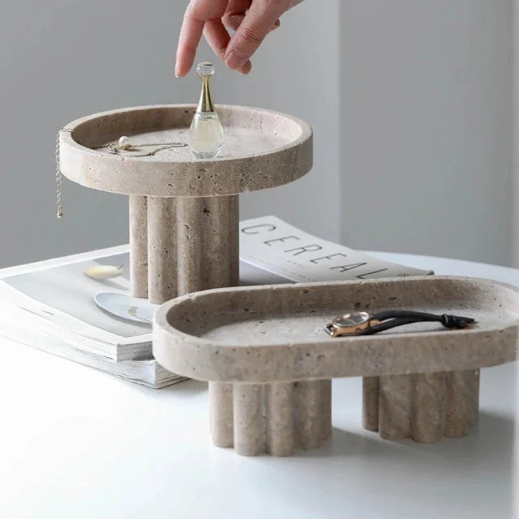 Decorative Stand | Hand-Polished Faux Travertine | Display & Serving