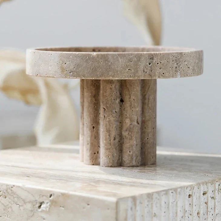 Decorative Stand | Hand-Polished Faux Travertine | Display & Serving