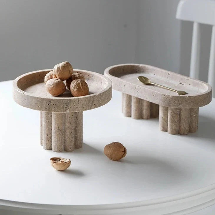 Decorative Stand | Hand-Polished Faux Travertine | Display & Serving
