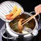 Deep Frying Pot | 304 Stainless Steel & Built-In Thermometer | Splash Guard Lid