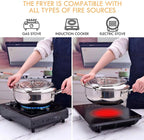 Deep Frying Pot | 304 Stainless Steel & Built-In Thermometer | Splash Guard Lid