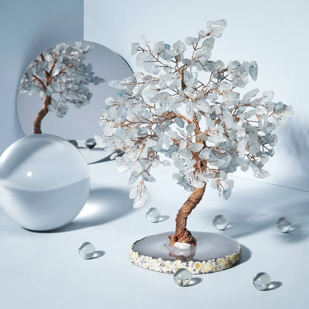 Decorative Gemstone Tree | Natural Stone Leaves & Flexible Branches