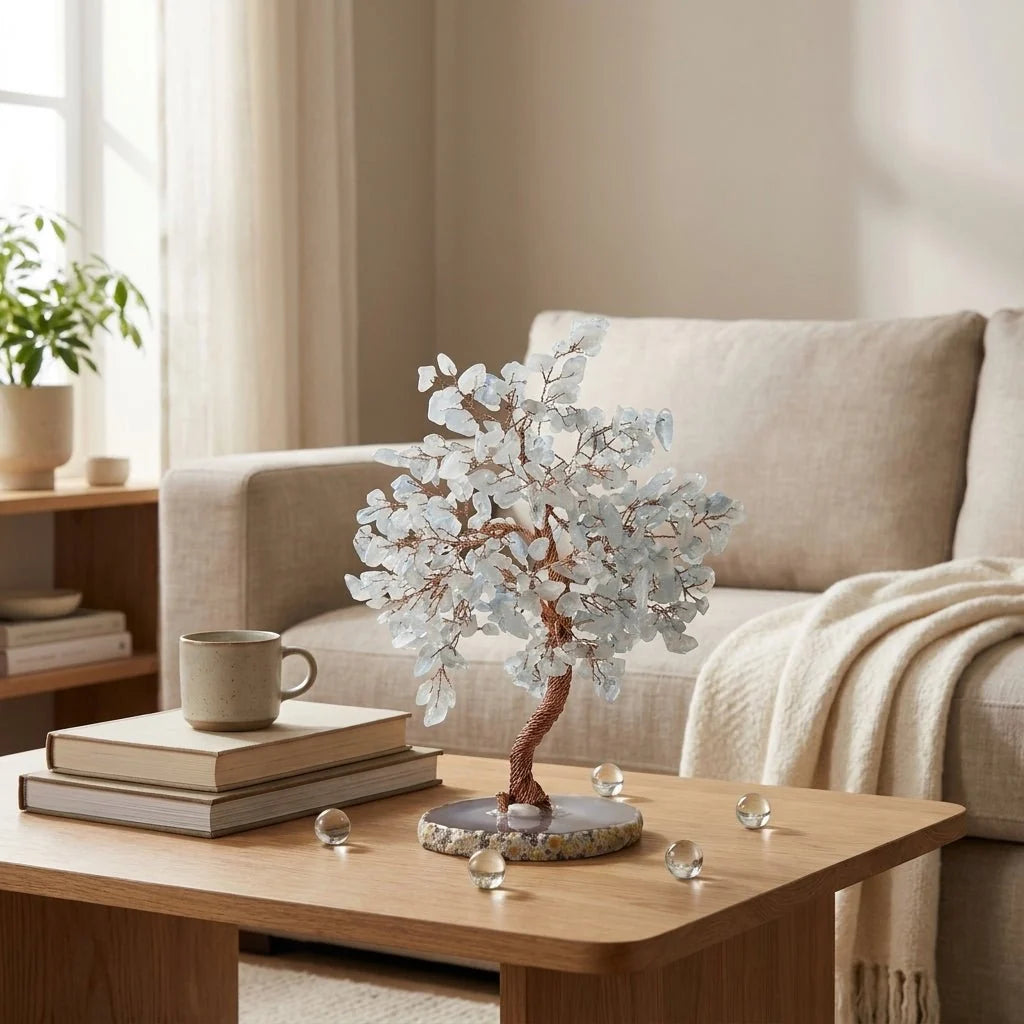 Decorative Gemstone Tree | Natural Stone Leaves & Flexible Branches