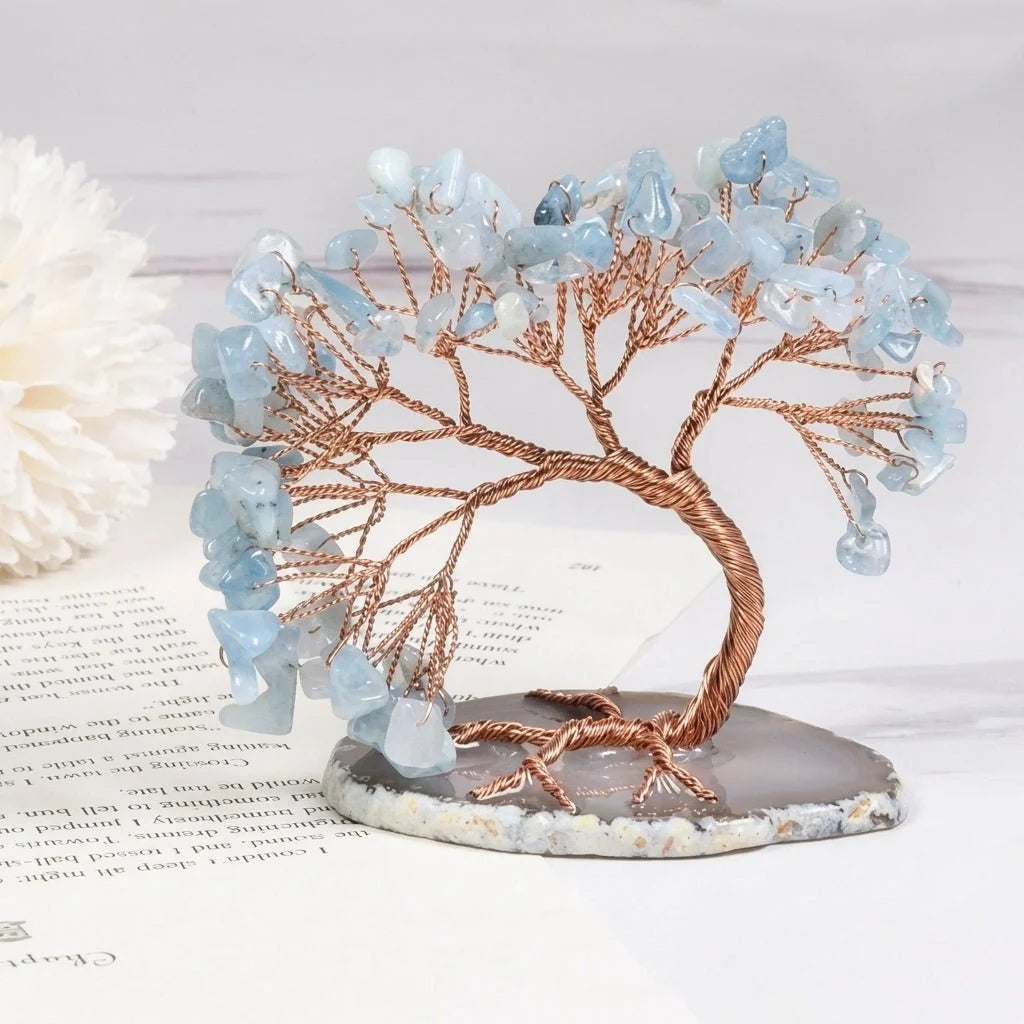 Decorative Gemstone Tree | Natural Stone Leaves & Flexible Branches
