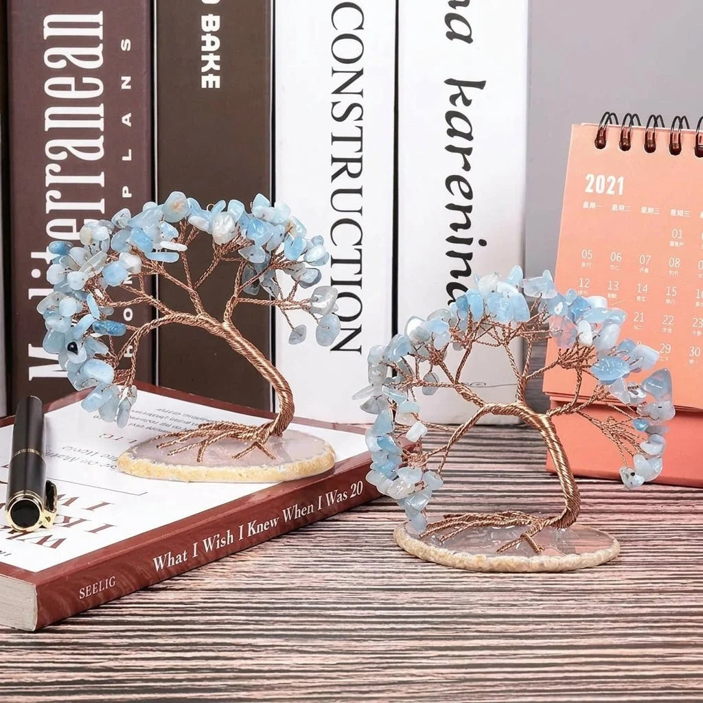 Decorative Gemstone Tree | Natural Stone Leaves & Flexible Branches