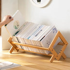 Desk Bookshelf Organizer | Bamboo Open Slat Cradle & X-Frame