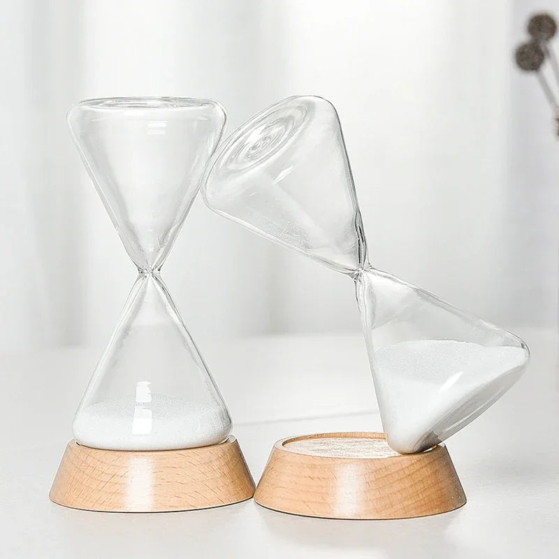 Desk Hourglass | Borosilicate Glass & Beechwood Base | 30/15 Min Timer