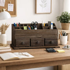 Desk Organizer | Rustic Wood & Open Compartments | 3 Drawers