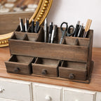 Desk Organizer | Rustic Wood & Open Compartments | 3 Drawers
