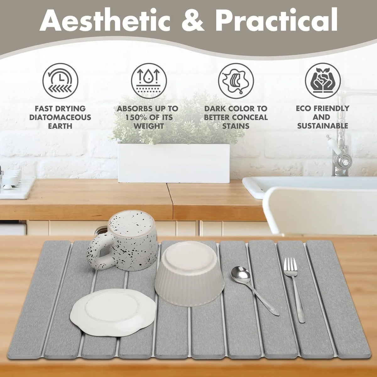 Diatomite Stone Mat | Fast-Drying & Antibacterial | Foldable