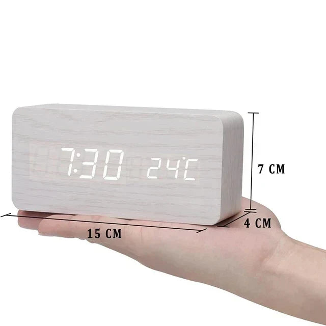 Digital Alarm Clock | Wood Grain LED Display & Voice Control