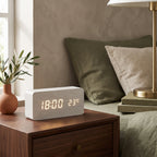 Digital Alarm Clock | Wood Grain LED Display & Voice Control