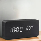 Digital Alarm Clock | Wood Grain LED Display & Voice Control