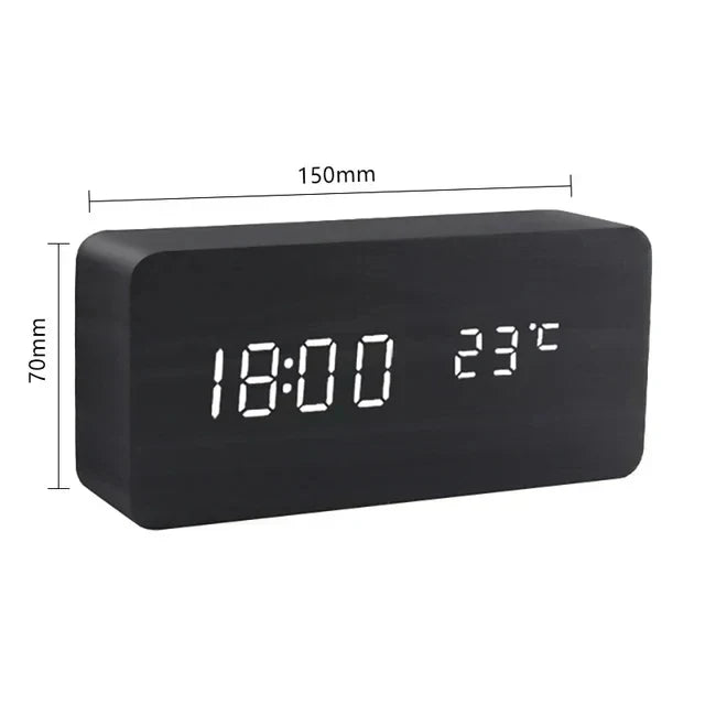 Digital Alarm Clock | Wood Grain LED Display & Voice Control