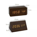 Digital Alarm Clock | Wood Grain LED Display & Voice Control