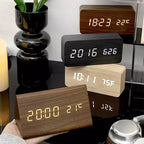 Digital Alarm Clock | Wood Grain LED Display & Voice Control