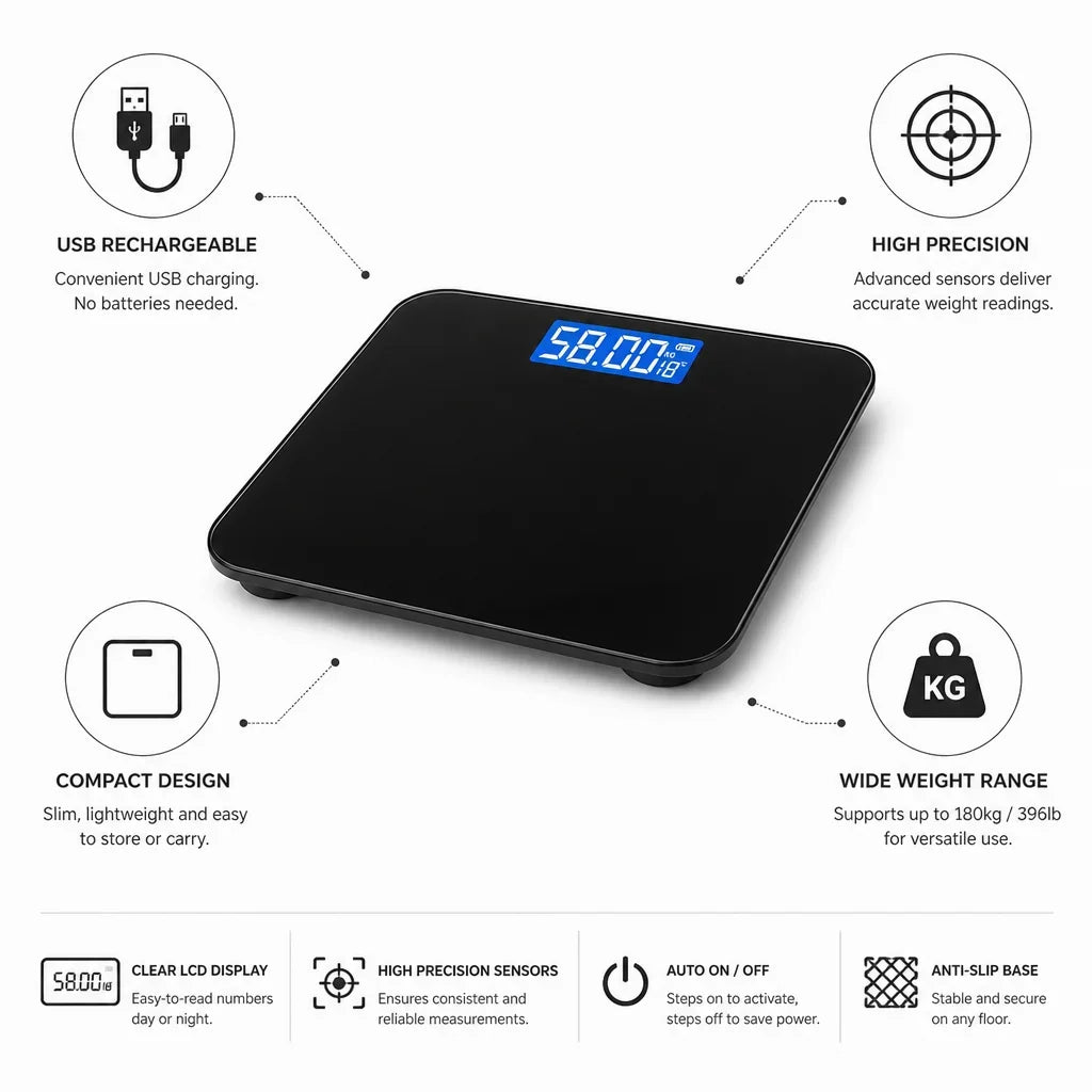 Digital Body Scale | USB-Rechargeable & High-Precision