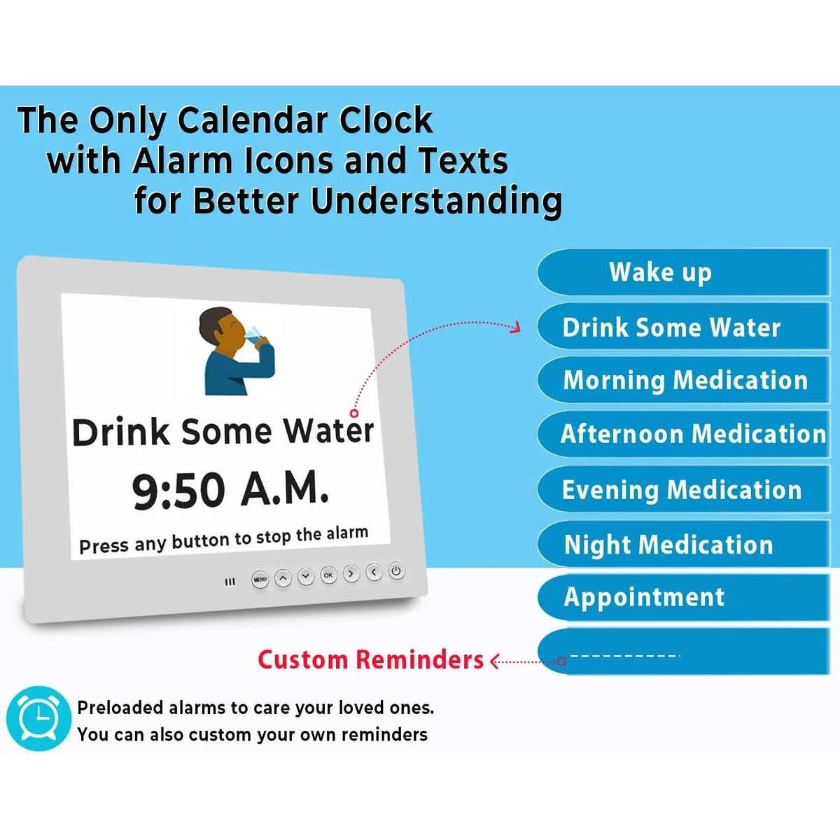 Digital Clock | 10-Inch Display & 19 Reminders | Wireless Remote
