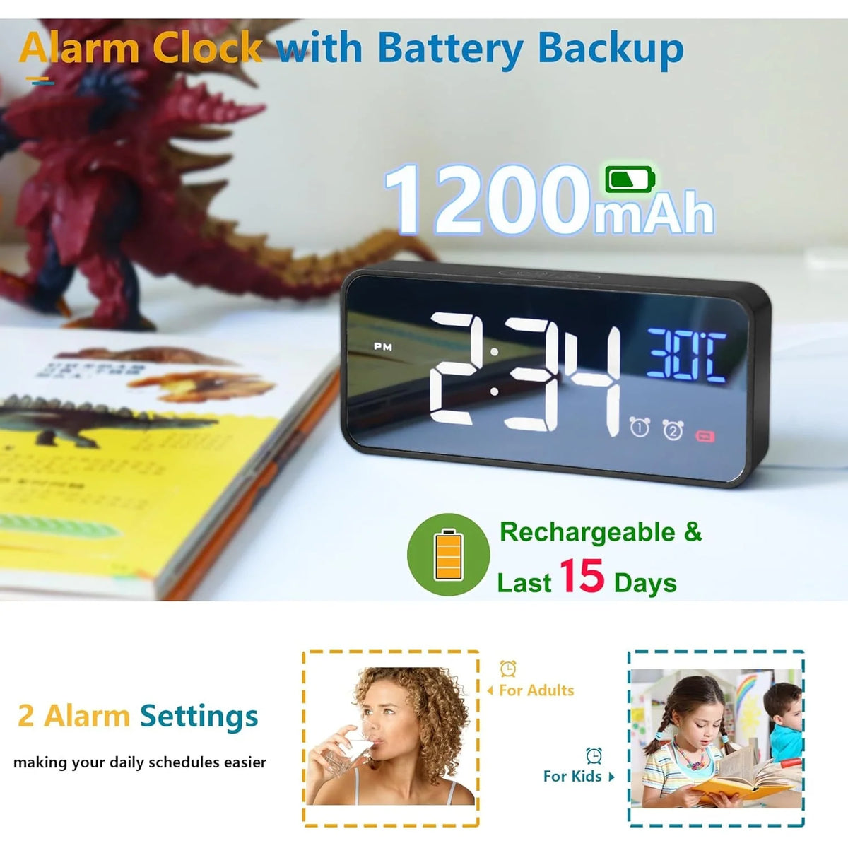 Digital Clock | 10-Inch Display & 19 Reminders | Wireless Remote