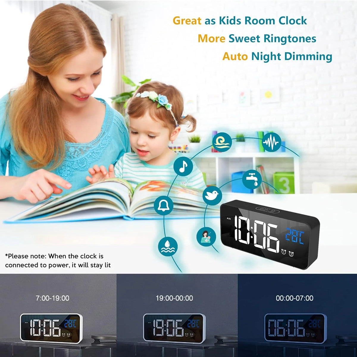 Digital Clock | 10-Inch Display & 19 Reminders | Wireless Remote