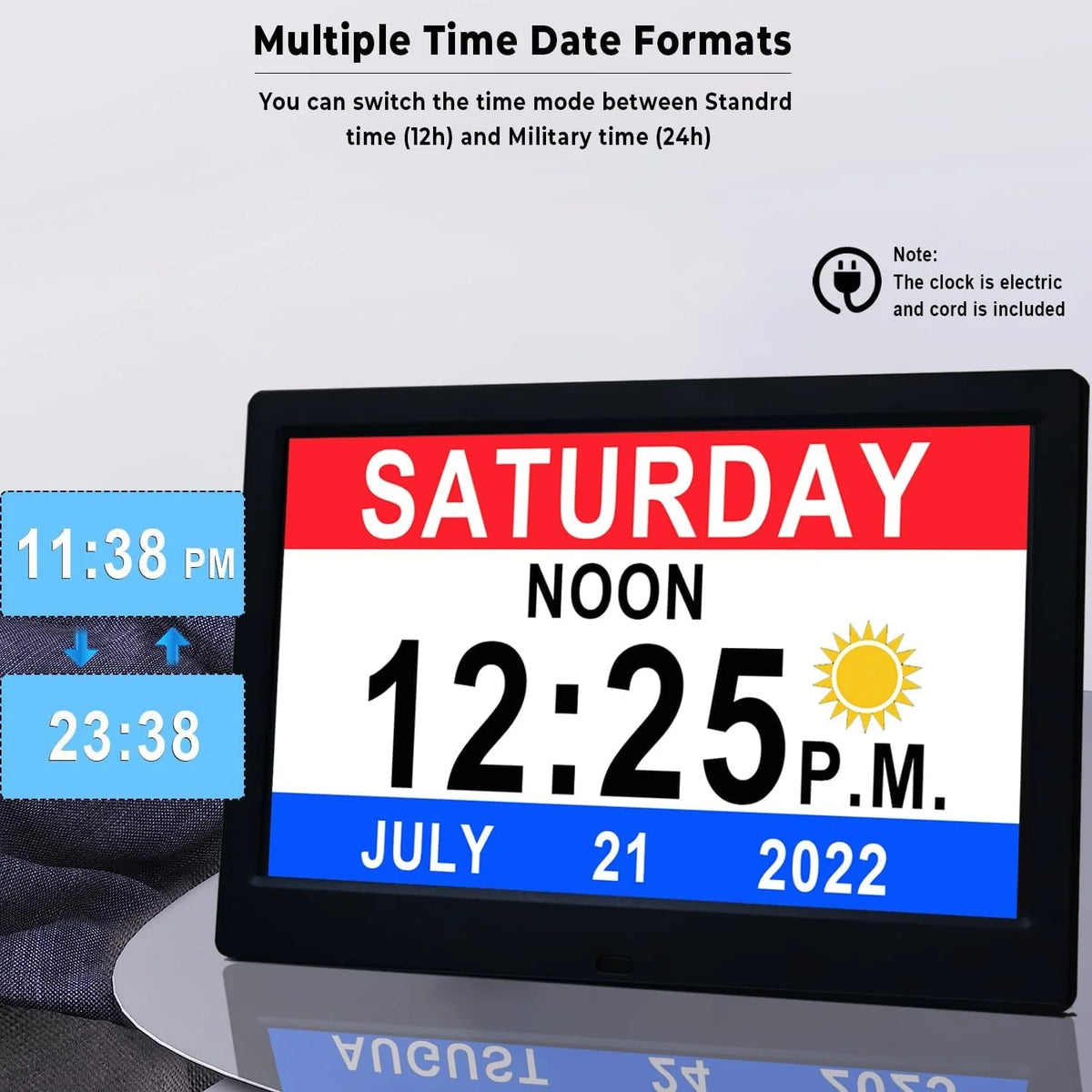 Digital Clock | 10-Inch Display & 19 Reminders | Wireless Remote
