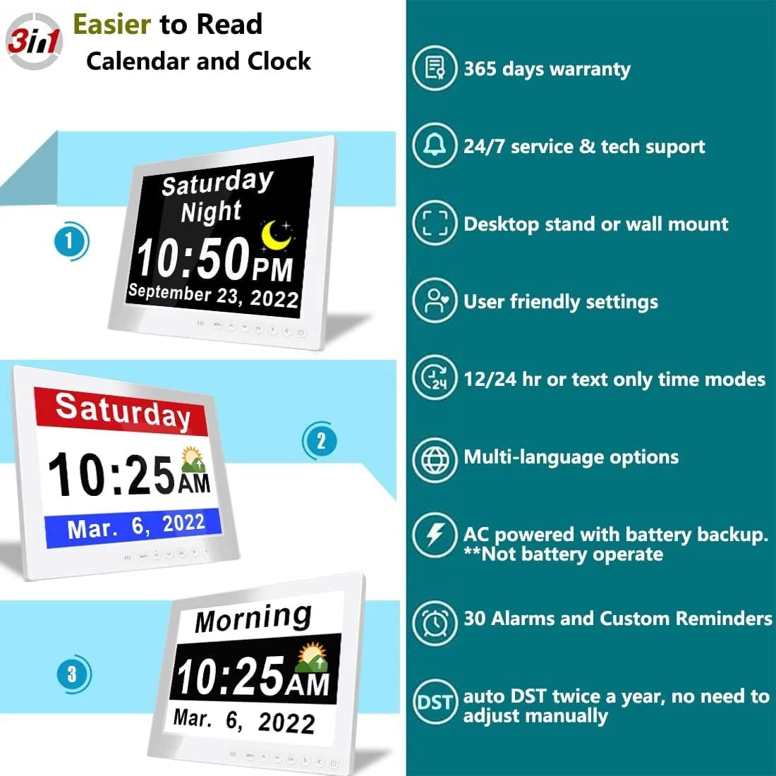 Digital Clock | 10-Inch Display & 19 Reminders | Wireless Remote