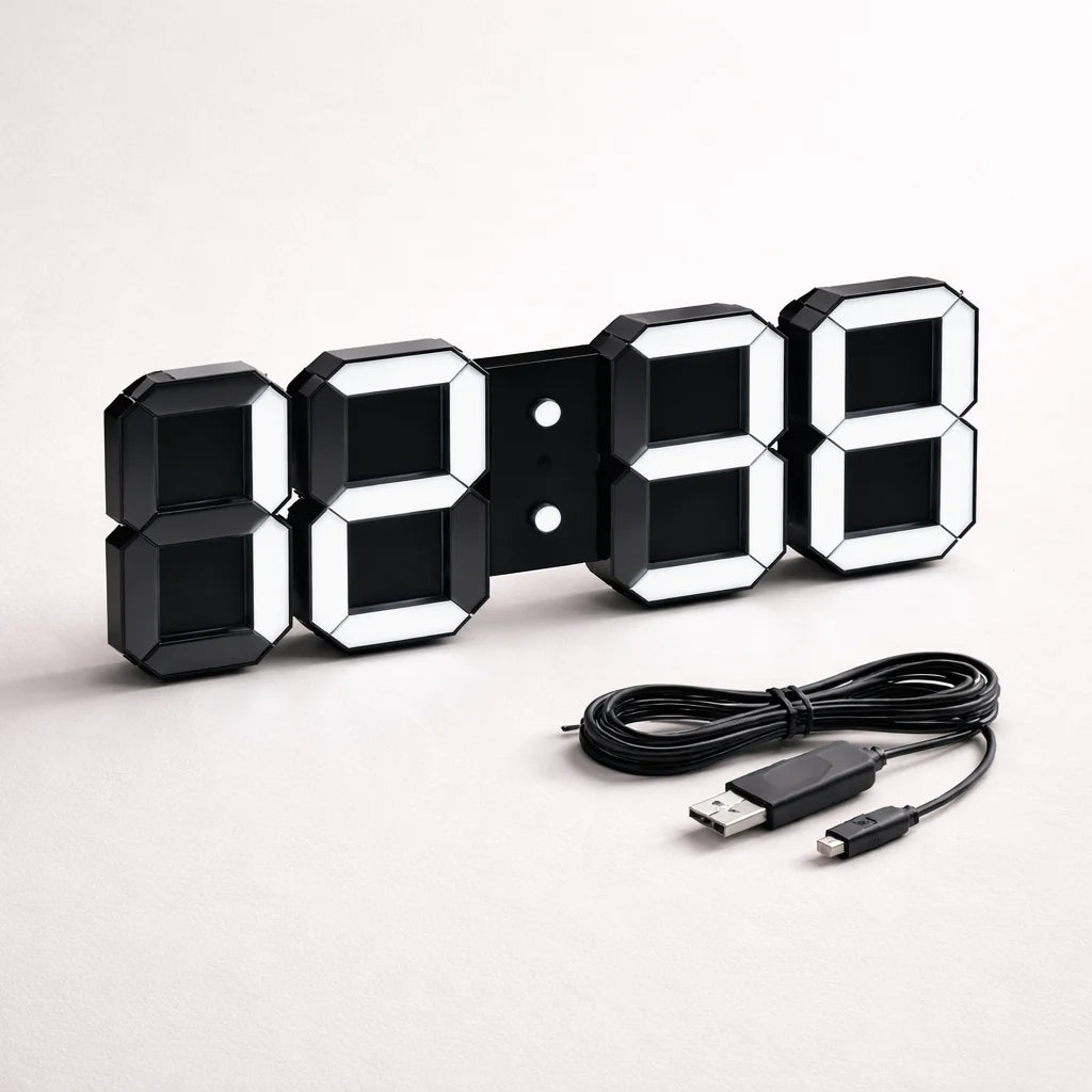 Digital Wall Clock | 3D LED Numbers & Dimmable Night Mode | USB-Powered