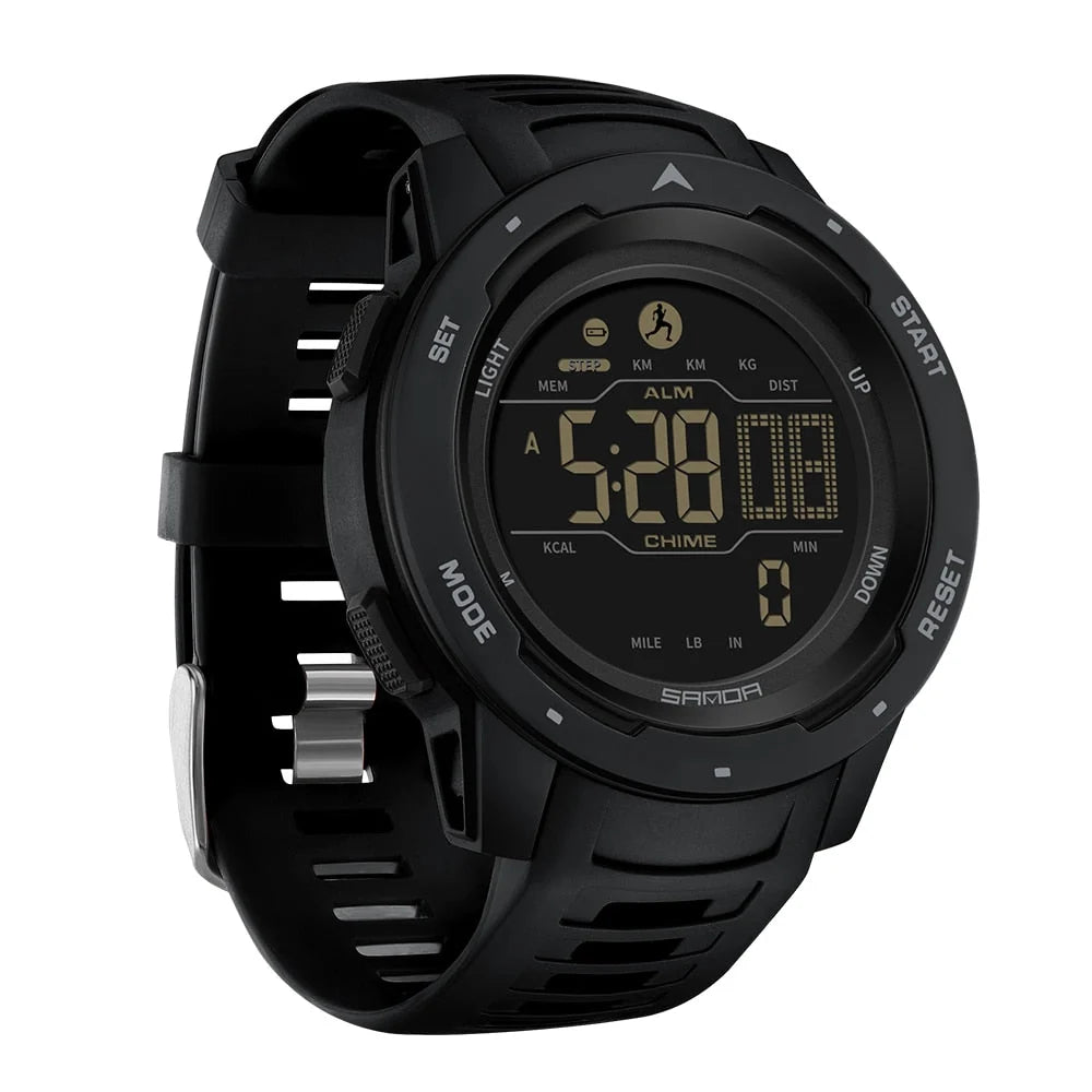 Digital Watch | Waterproof Pedometer & Rubber Strap | 45mm Dial