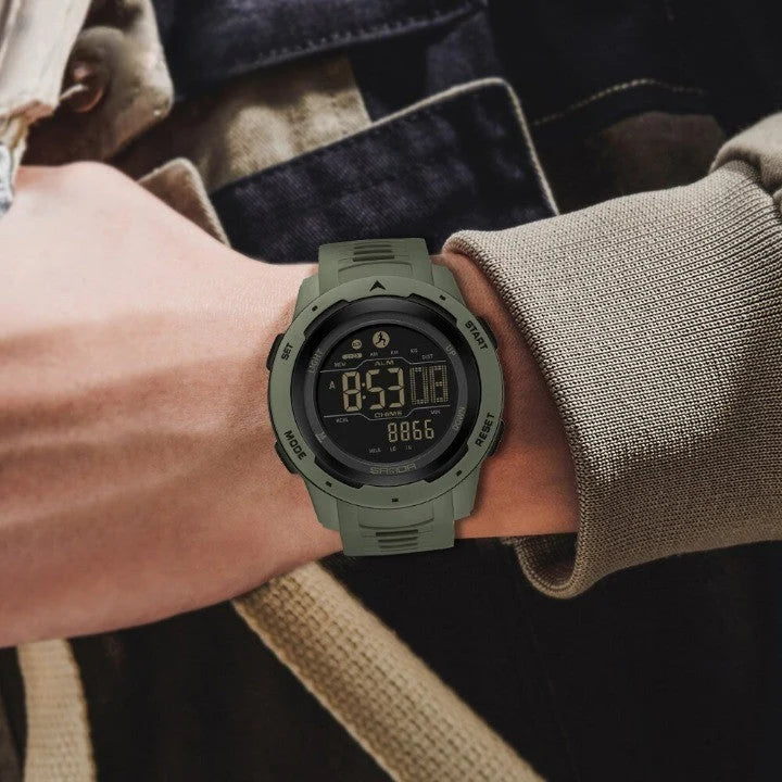 Digital Watch | Waterproof Pedometer & Rubber Strap | 45mm Dial