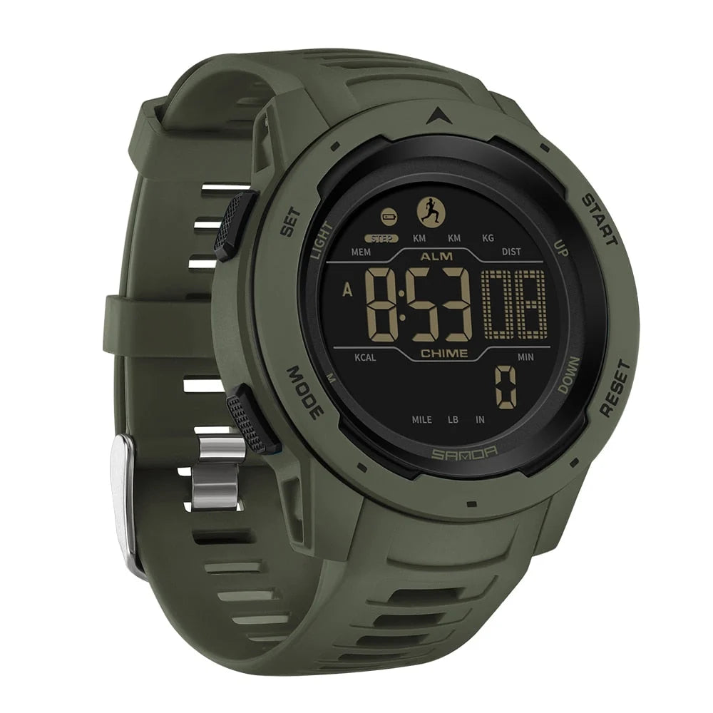Digital Watch | Waterproof Pedometer & Rubber Strap | 45mm Dial
