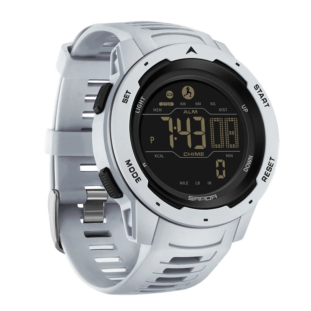 Digital Watch | Waterproof Pedometer & Rubber Strap | 45mm Dial