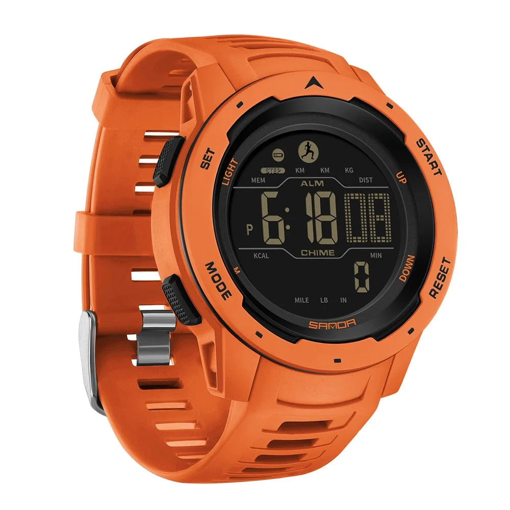 Digital Watch | Waterproof Pedometer & Rubber Strap | 45mm Dial