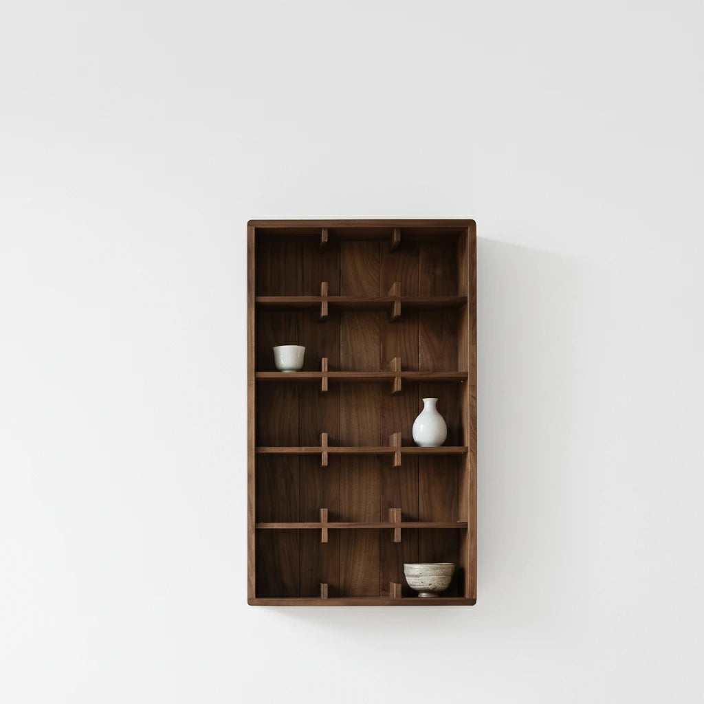 Display Shelf | Solid Black Walnut & Wall-Mounted | 15 Adjustable Compartments
