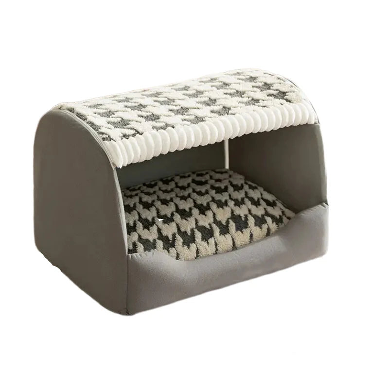 Dog Bed | Enclosed Houndstooth & Removable Washable Cushion