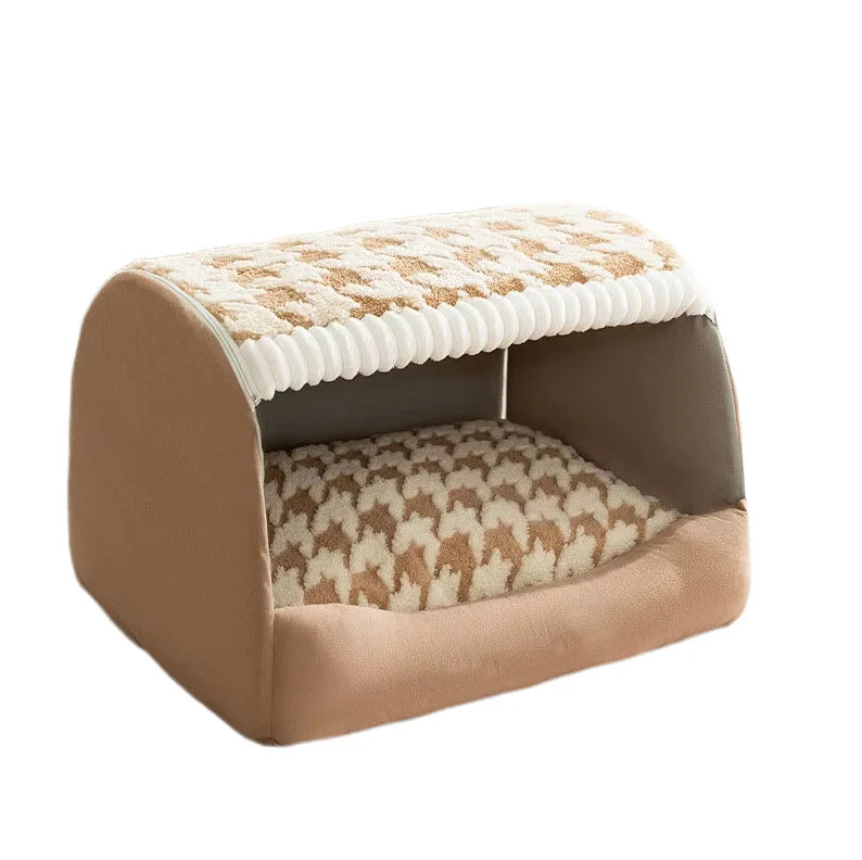 Dog Bed | Enclosed Houndstooth & Removable Washable Cushion