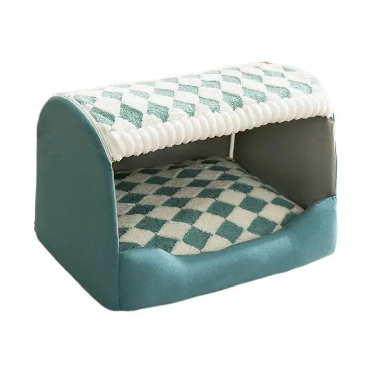 Dog Bed | Enclosed Houndstooth & Removable Washable Cushion