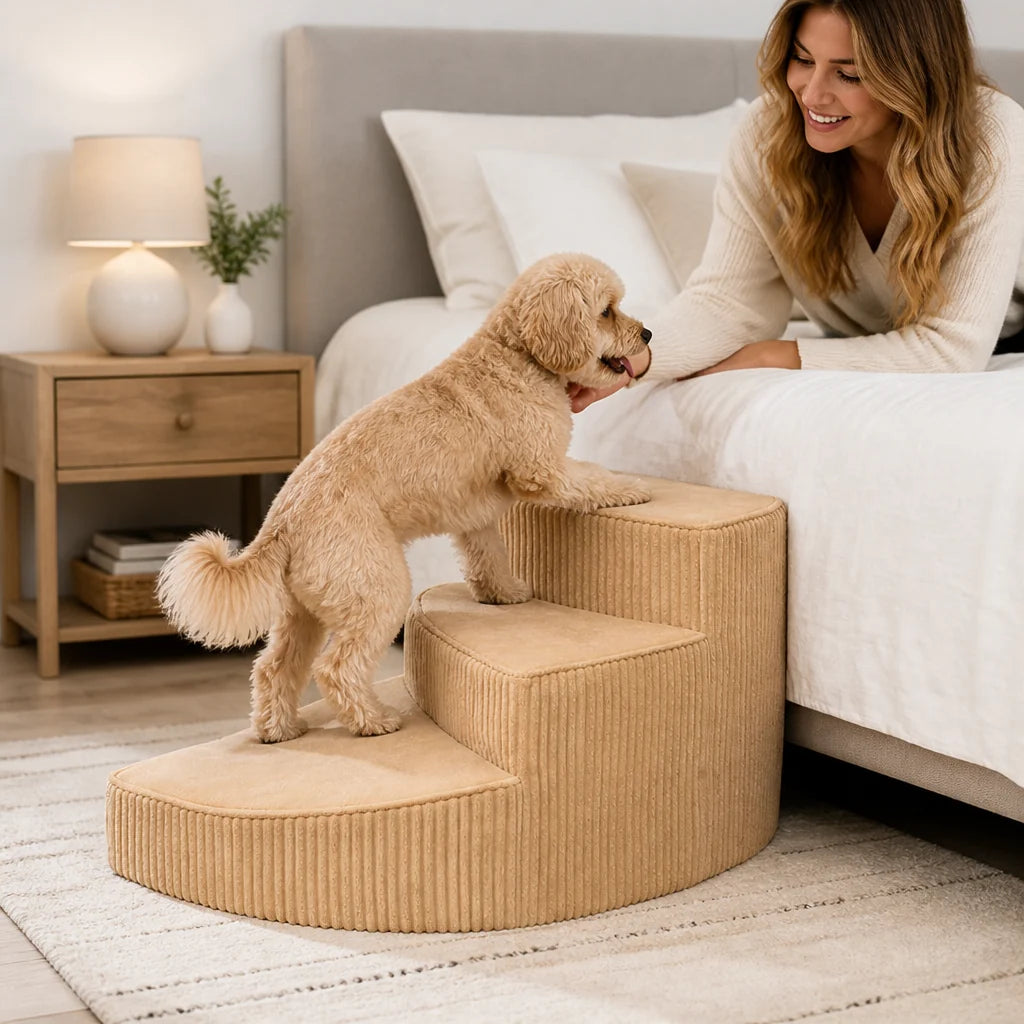 Dog Bed Stairs | Orthopedic Foam & Non-Slip Corduroy | 2–4 Steps