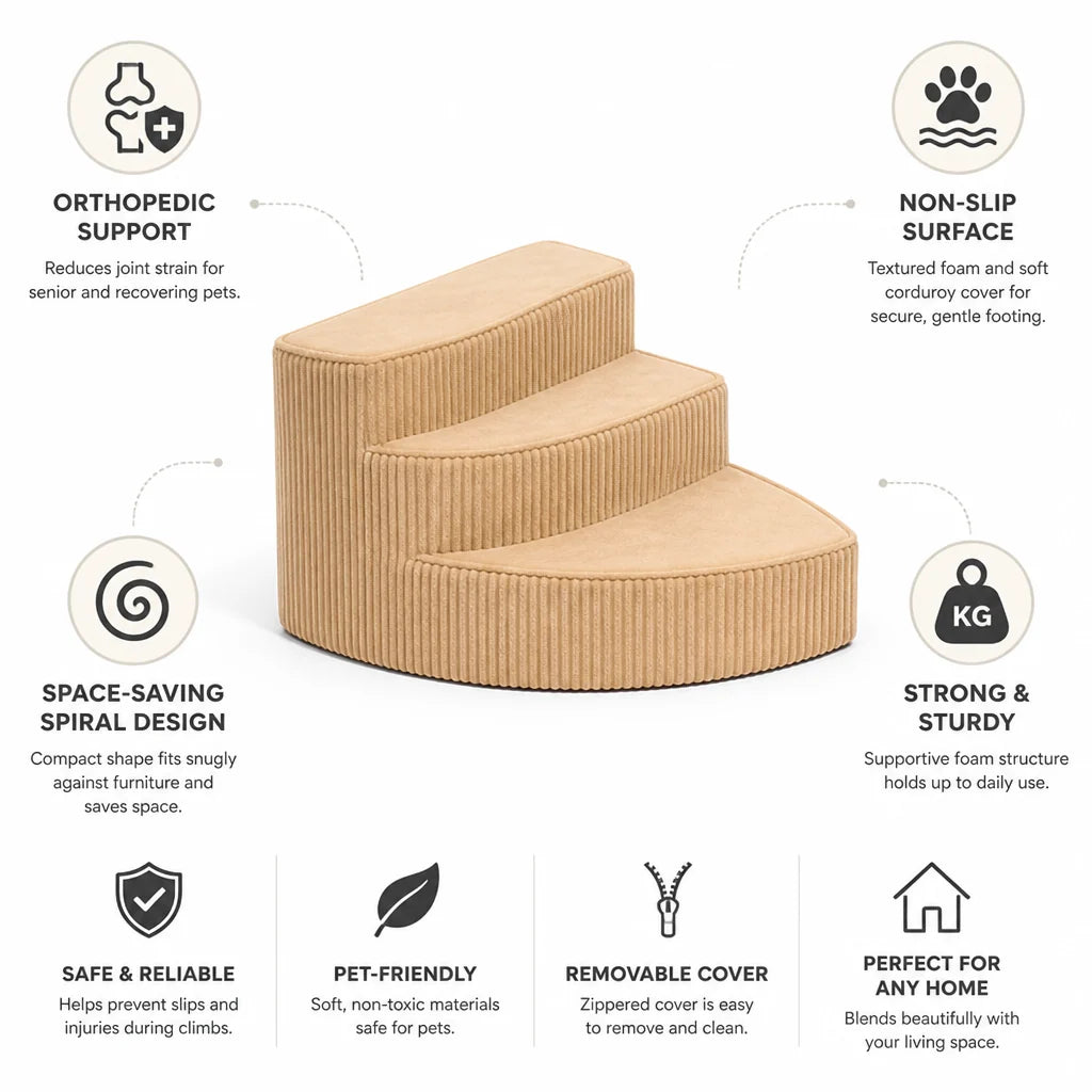 Dog Bed Stairs | Orthopedic Foam & Non-Slip Corduroy | 2–4 Steps