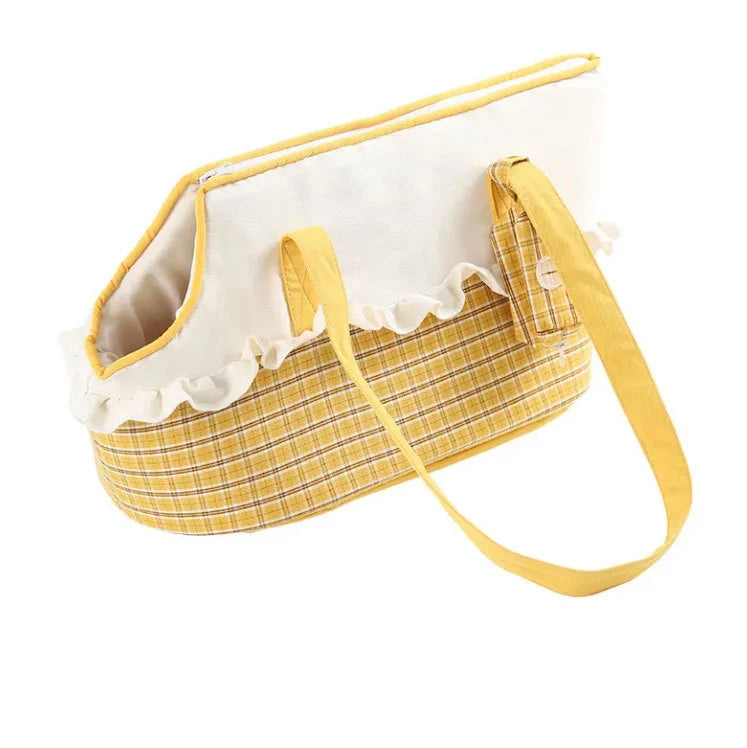 Dog Carrier Bag | Striped Ruffled Exterior & Plush Handles | Machine-Washable
