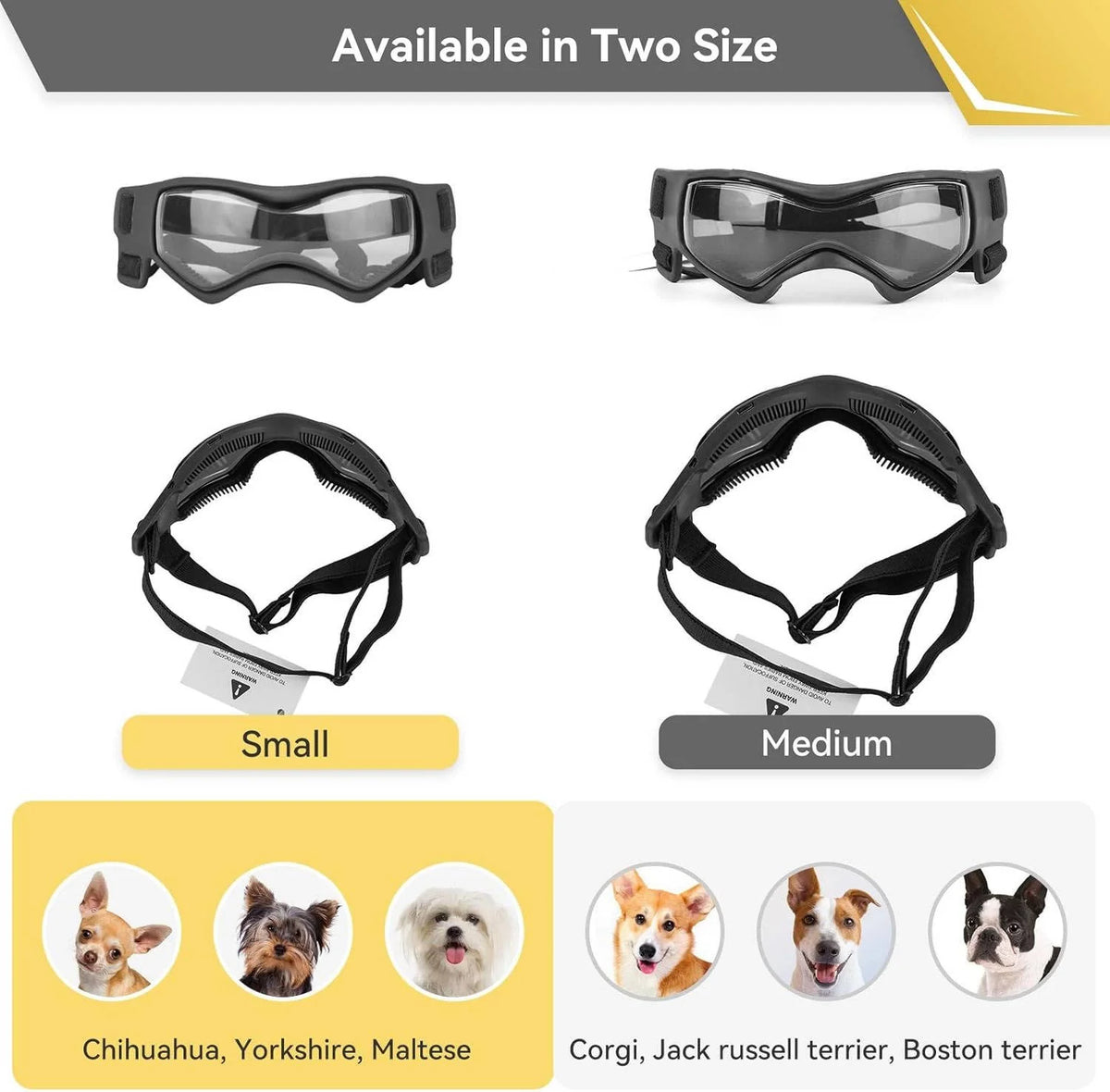 Dog Goggles | Wraparound Polycarbonate Lenses & Anti-Fog Vents | Small Breed