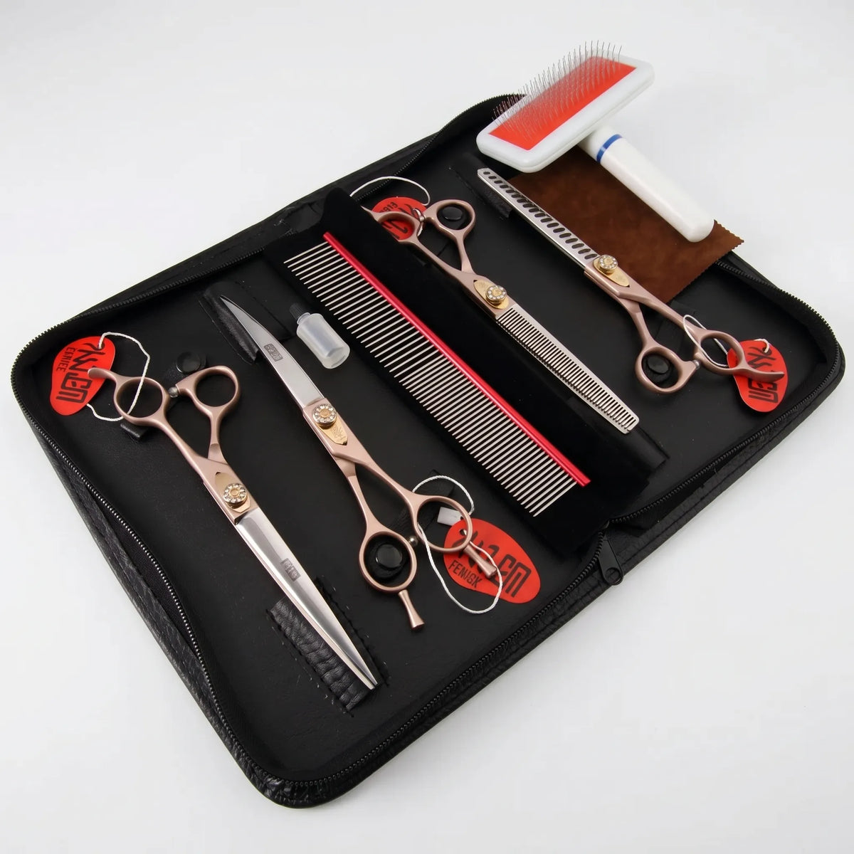 Dog Grooming Scissor Set | Straight, Curved & Thinning | Padded Zipper Pouch