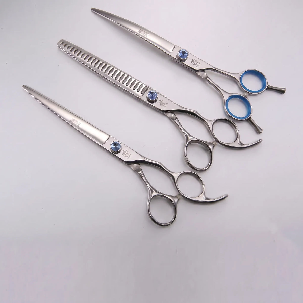 Dog Grooming Scissor Set | Straight, Curved & Thinning | Padded Zipper Pouch