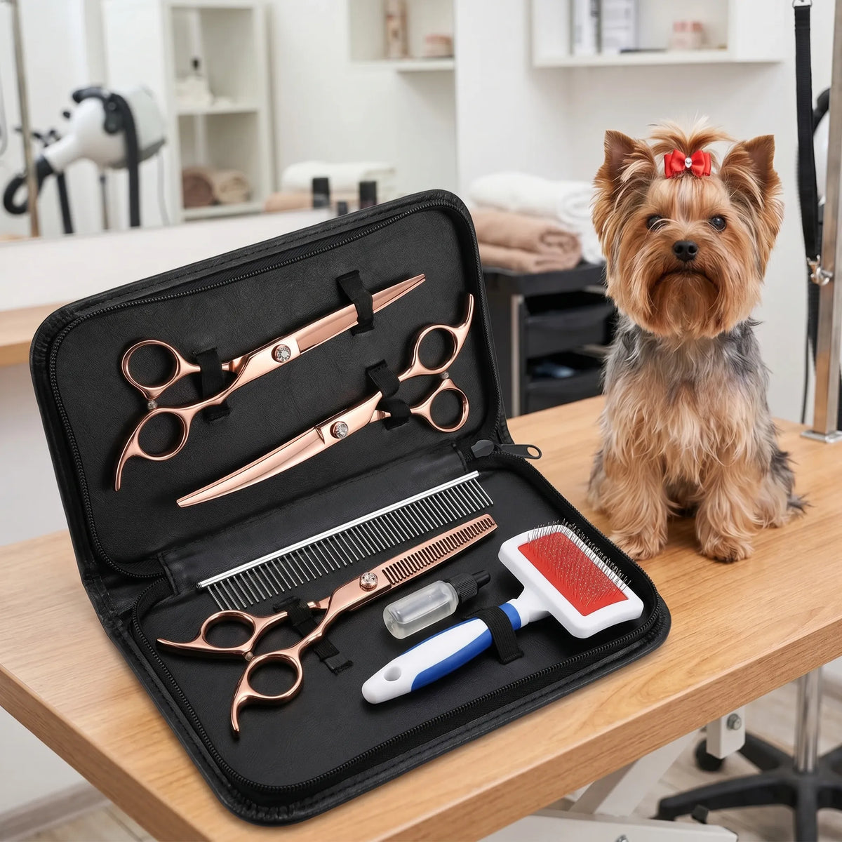 Dog Grooming Scissor Set | Straight, Curved & Thinning | Padded Zipper Pouch