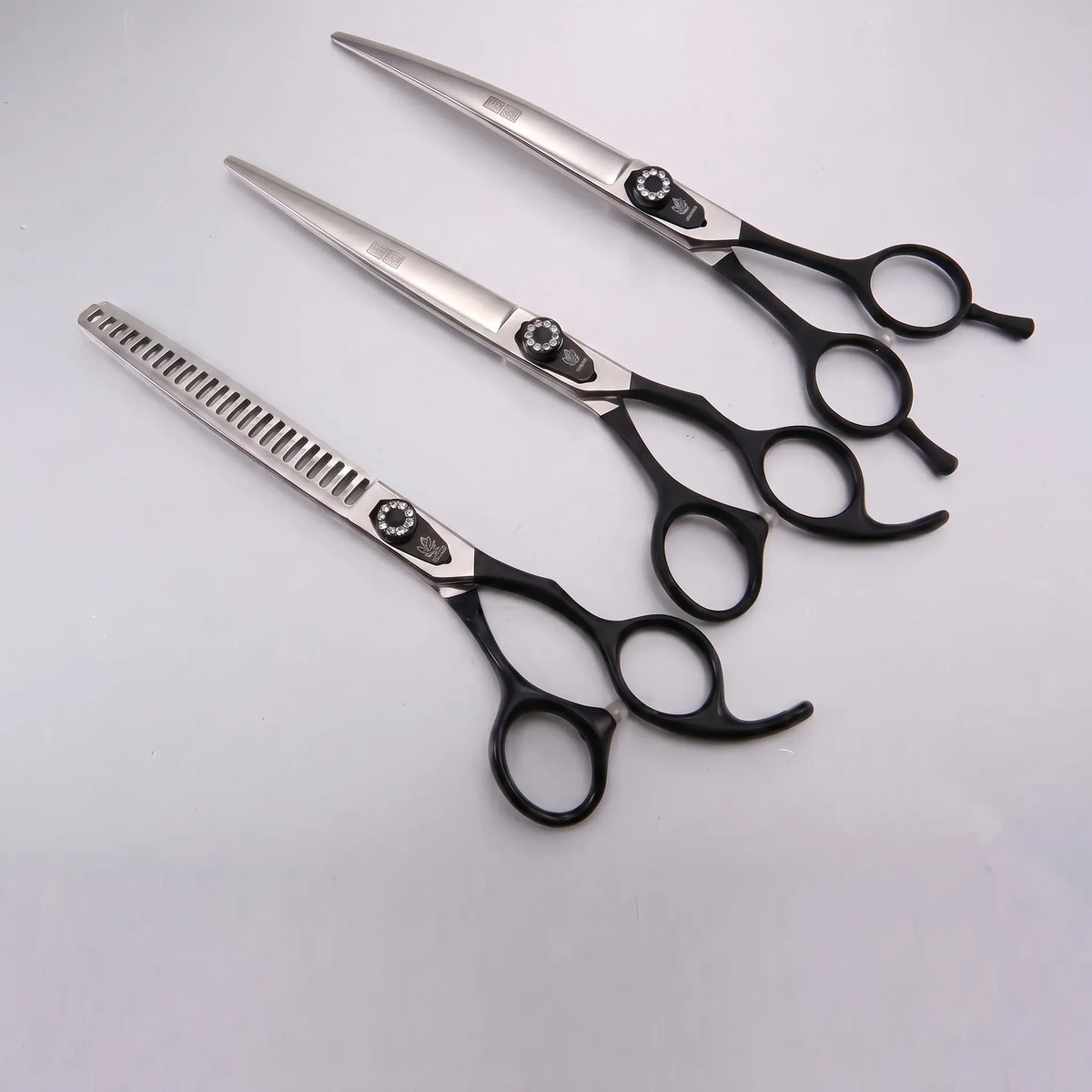 Dog Grooming Scissor Set | Straight, Curved & Thinning | Padded Zipper Pouch