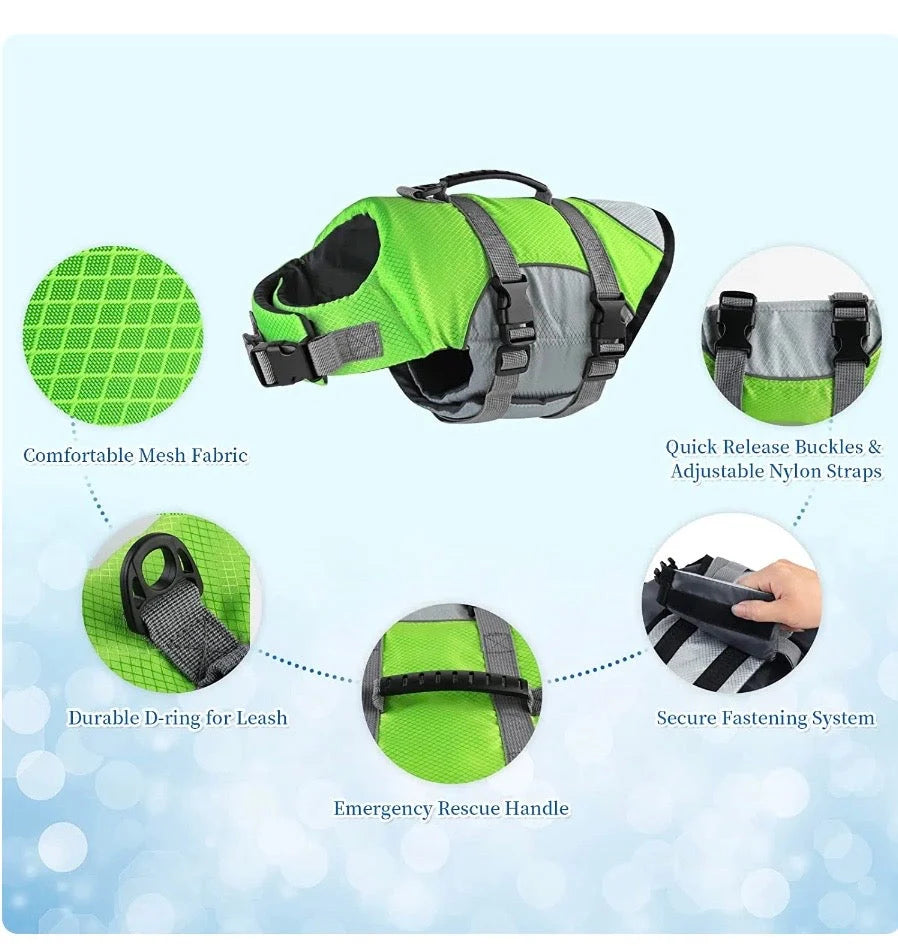 Dog Life Jacket | High Buoyancy, Reflective & Rescue Handle