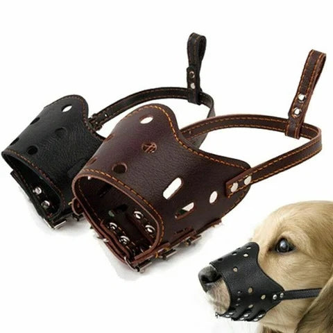 Dog Muzzle | Breathable Mesh & Leather, Adjustable Buckle & Anti-Slip Ring | Sizes S–XL