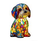 Dog Table Lamp | Stained Glass Mosaic & Warm LED